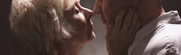 年配の女性が男の顔を caressing — ストック写真