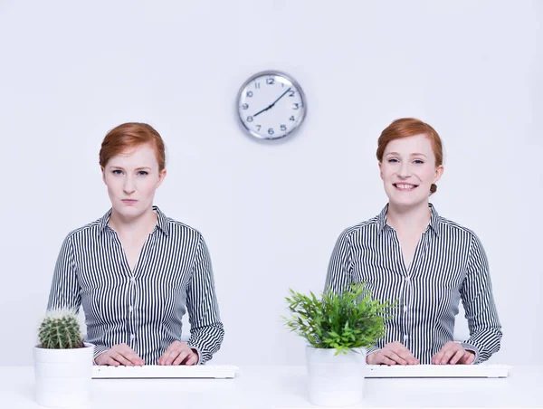 Wütender und glücklicher Arbeiter — Stockfoto