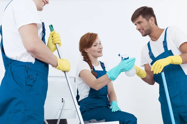 Three cleaners talking — Stock Photo, Image