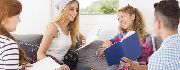 Glückliche Schüler, die gemeinsam lernen — Stockfoto