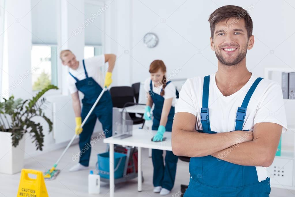 Professional cleaners working