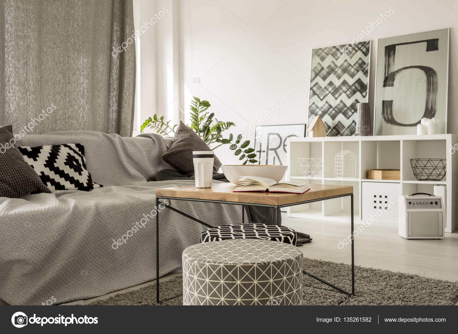 Wooden coffee table in modern lounge ⬇ Stock Photo, Image by