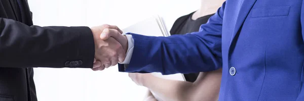 Managers in suits shaking hands — Stock Photo, Image