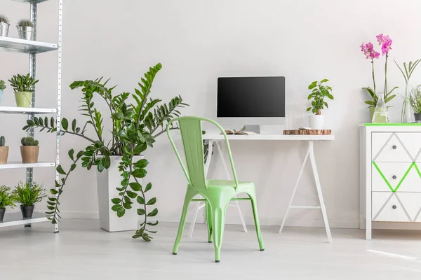 Posto di lavoro minimalista circondato da piante — Foto Stock