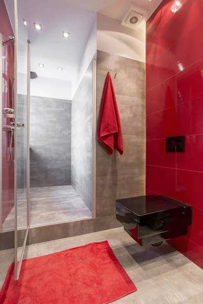 Cuarto de baño con pared roja — Foto de Stock