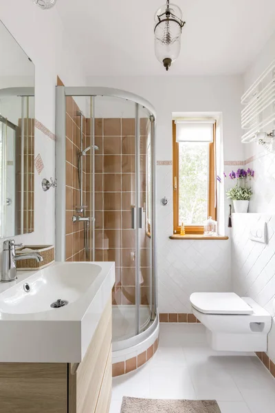 Kamar mandi fungsional dengan toilet dan mandi — Stok Foto