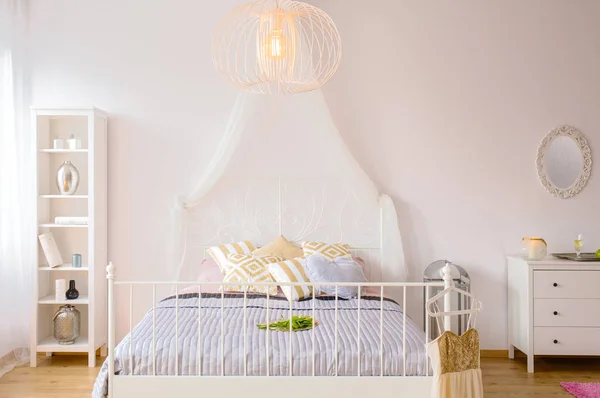 Bed with canopy and headboard — Stock Photo, Image