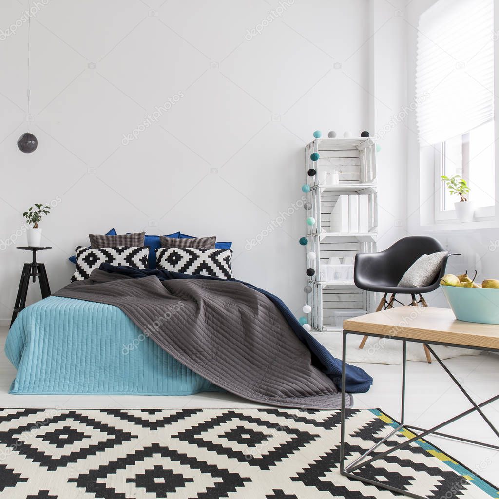 Modern bedroom with hipster furnitures