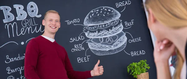 Mann und Burger zeichnen — Stockfoto