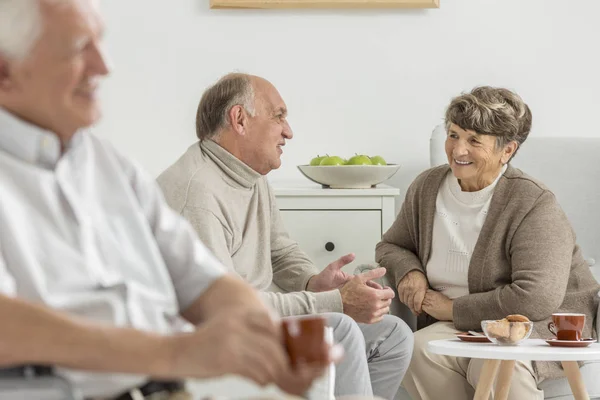 Senioren genießen das gemeinsame Gespräch — Stockfoto