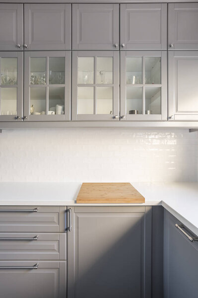 Kitchen with grey cupboards