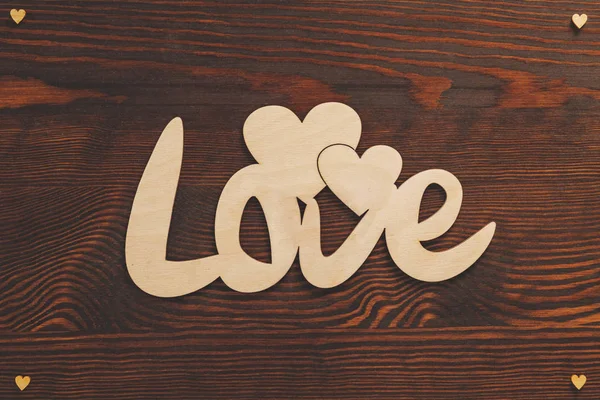 Wood hearts and love text — Stock Photo, Image