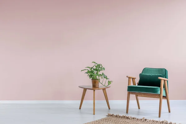 Ροζ δωμάτιο με πράσινο πολυθρόνα — Φωτογραφία Αρχείου