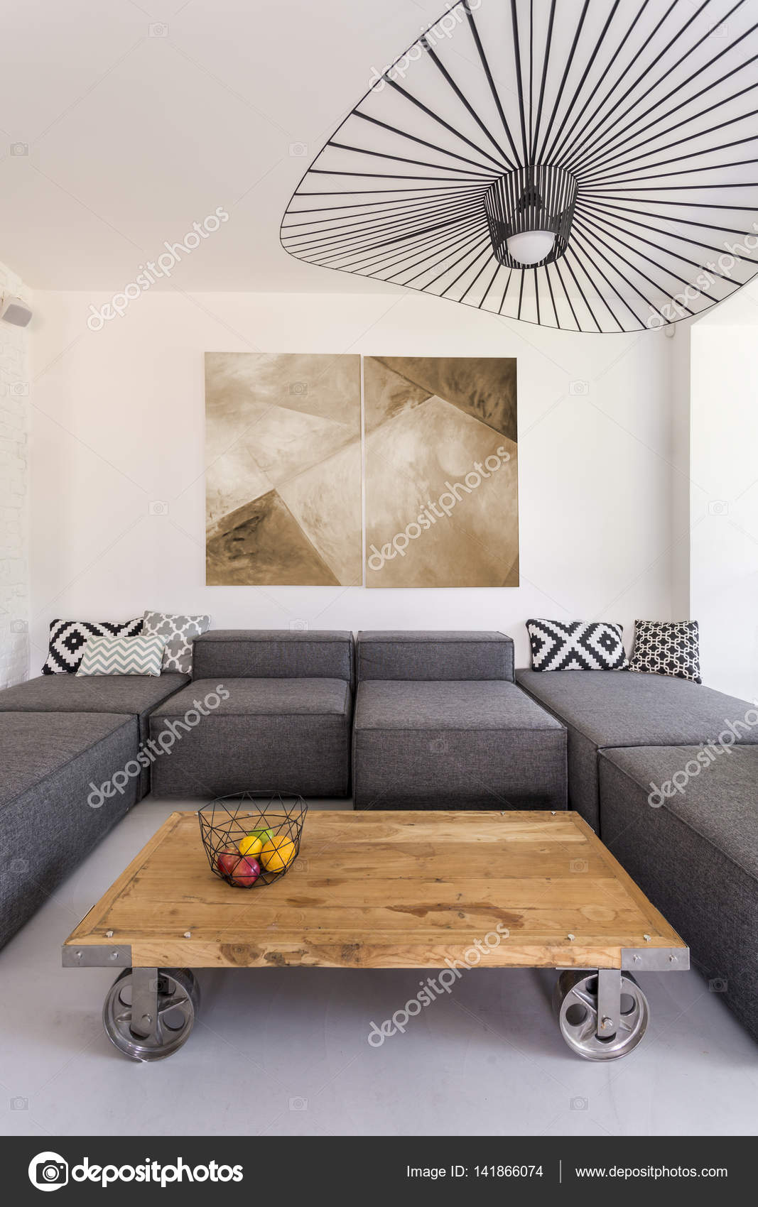 Modern Room With Wooden Coffee Table Stock Photo Photographee Eu Modern Lounge Room With Massive Wooden Coffee Table On Wheels Photo By Photographee Eu