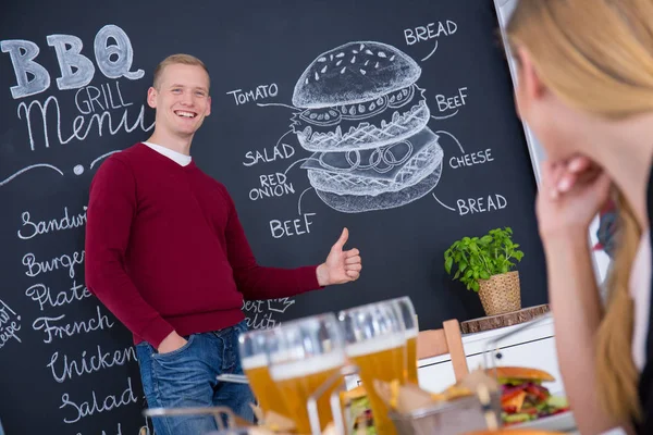 Men at blackboad wall — Stock Photo, Image