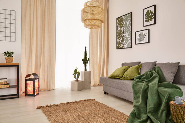 Room with blanket on couch