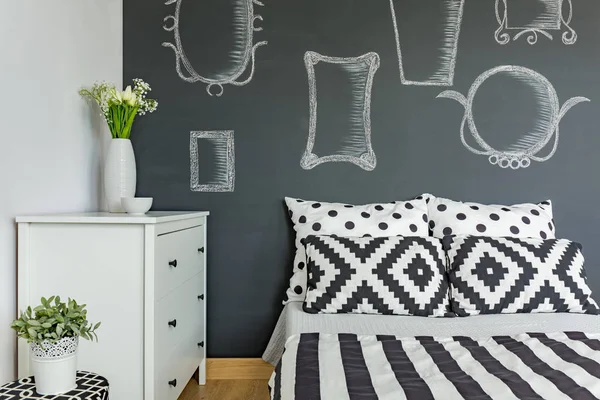 Bedroom with blackboard wall — Stock Photo, Image