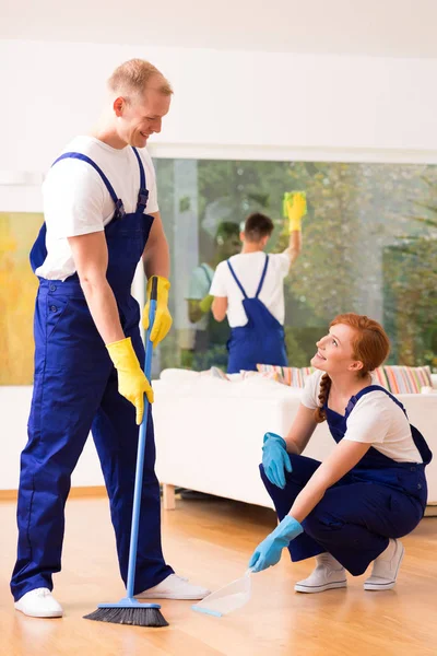 Cleaners with a broom — Stock Photo, Image