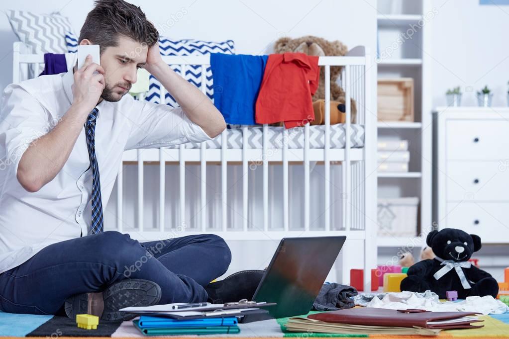 Busy working father feeling overwhelmed