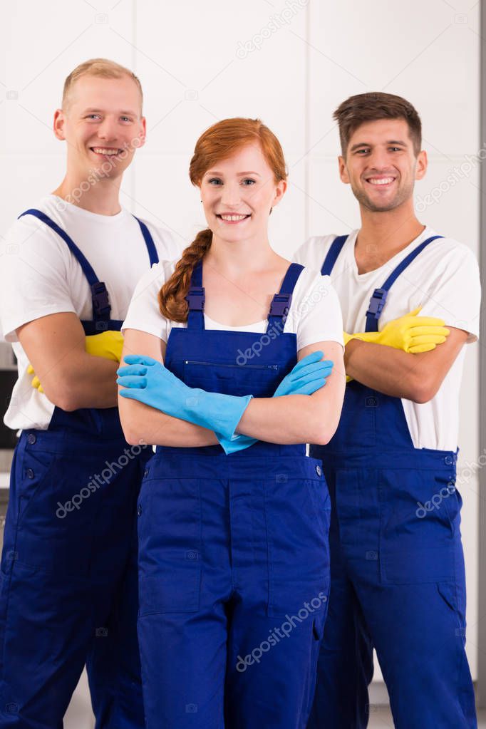 Cleaners in work wear