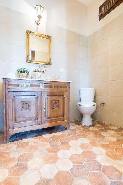 Elegancka łazienka z toaletą i Szafka — Zdjęcie stockowe