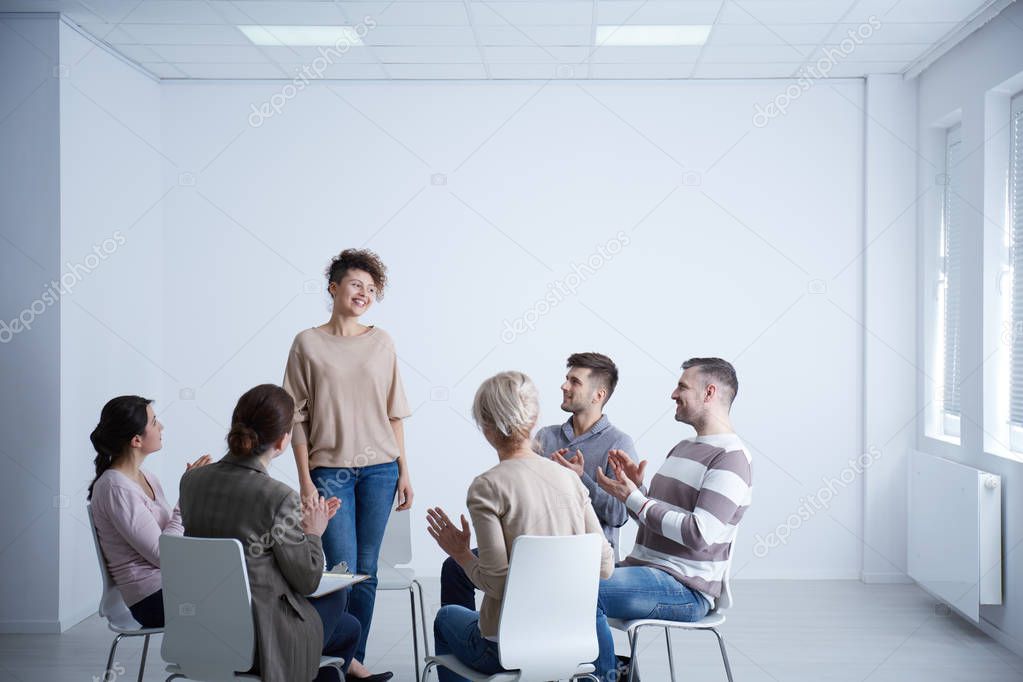 Woman talking during psychotherapy