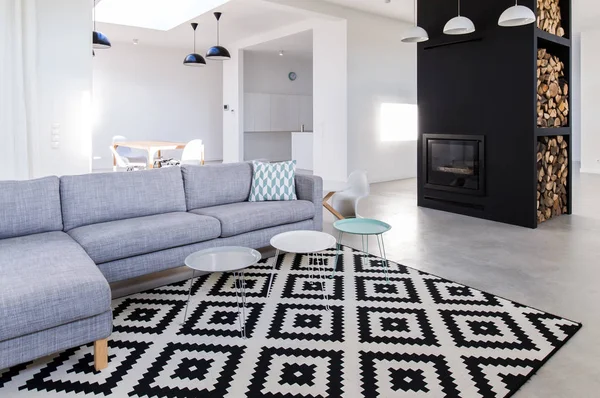 Habitación elegante con alfombra estampada — Foto de Stock