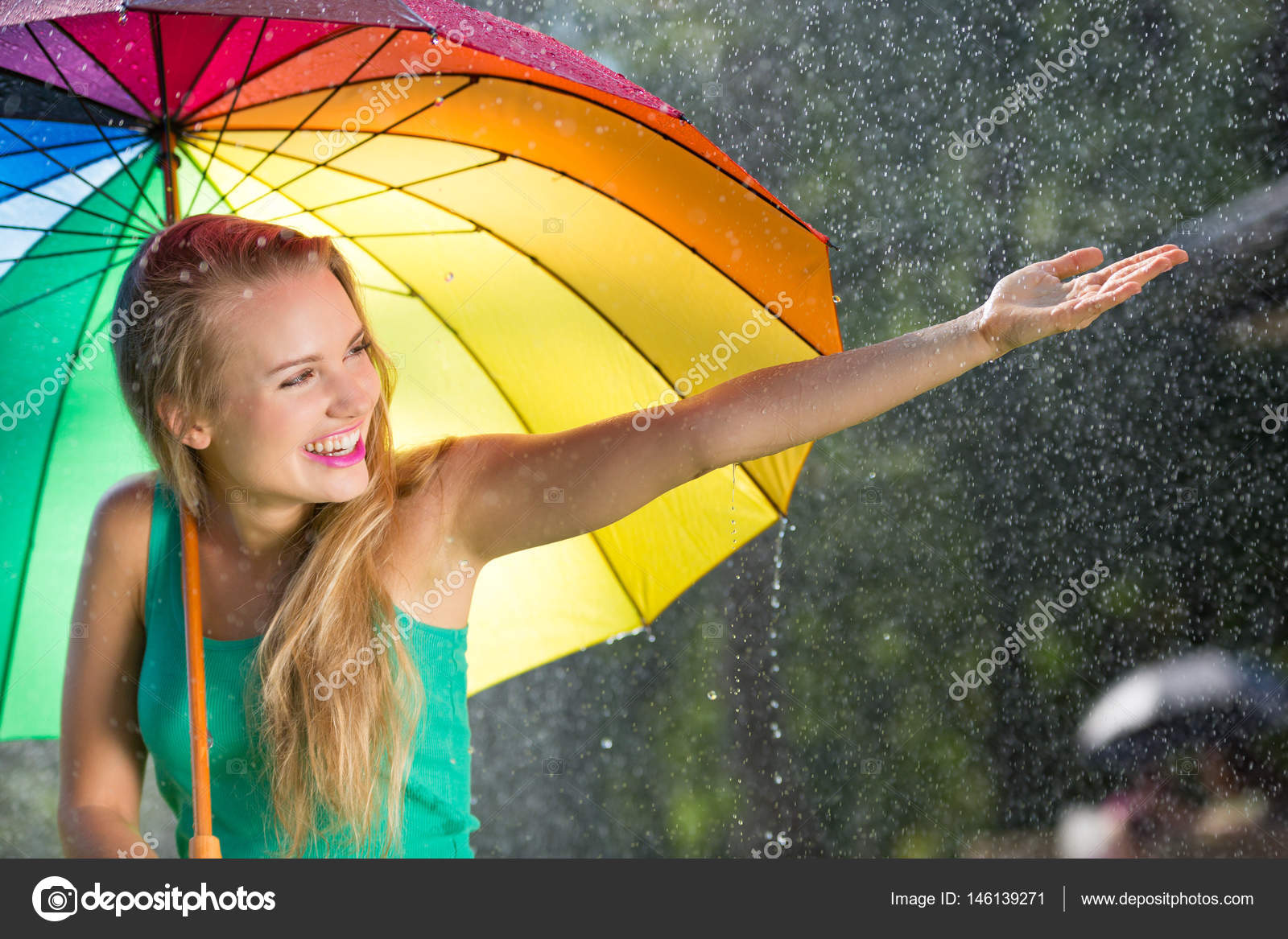 Girl With Rainbow Umbrella Stock Photo Photographeeeu