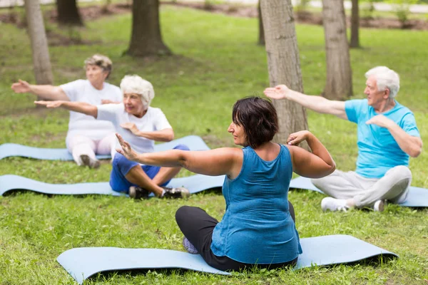 Elderly people exercising in a park — Stock Photo, Image