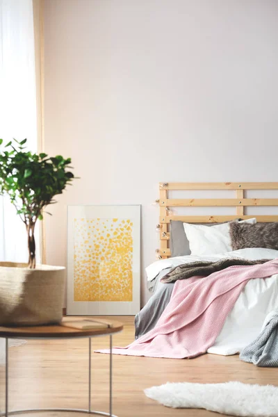 Plant en de poster in slaapkamer — Stockfoto