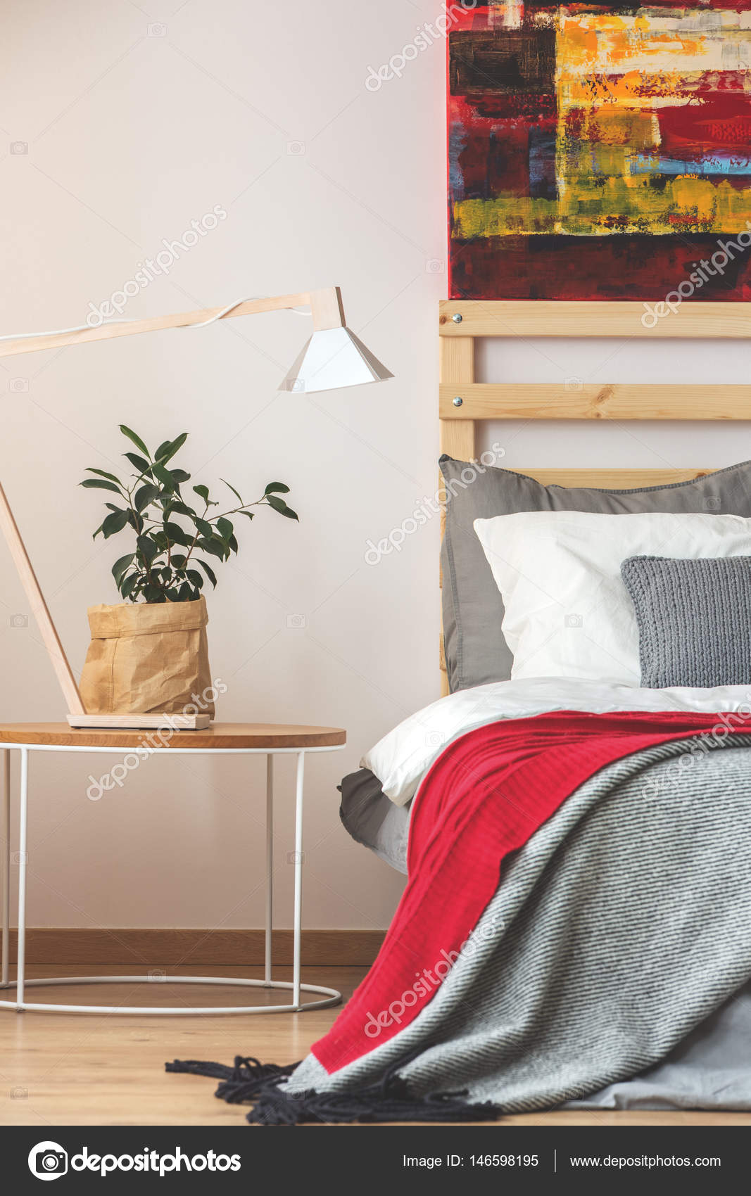 Bedroom with plant, lamp and painting Stock Photo by ©photographee ...