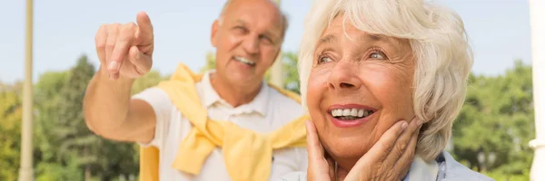 Pareja de ancianos en un paseo — Foto de Stock