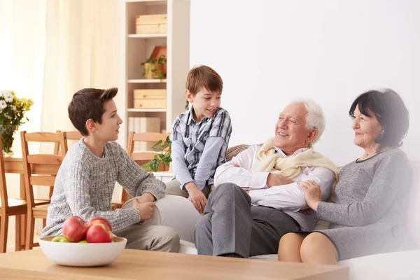 Boys talking with grandparents — Stock Photo, Image