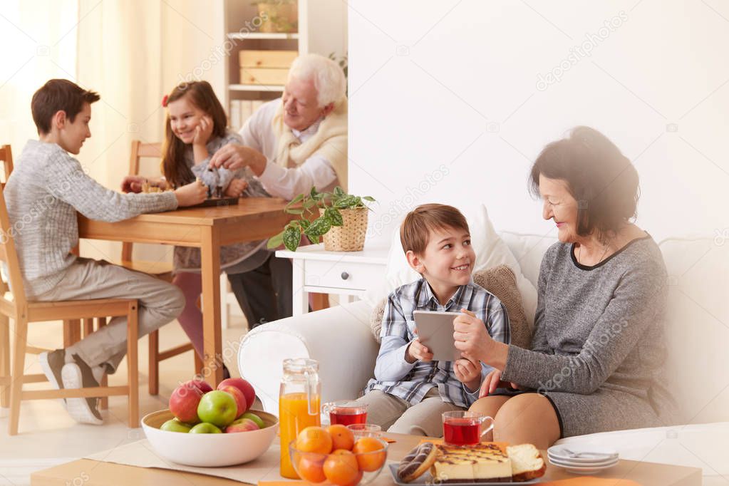 Grandchildren visiting their grandparents