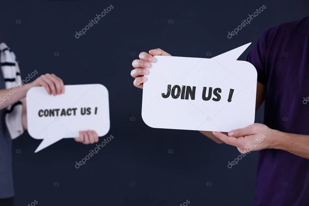 'Contact us' and 'Join us' speech bubbles