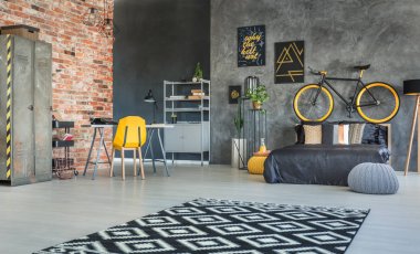 Tuğla duvar yatak odası iç