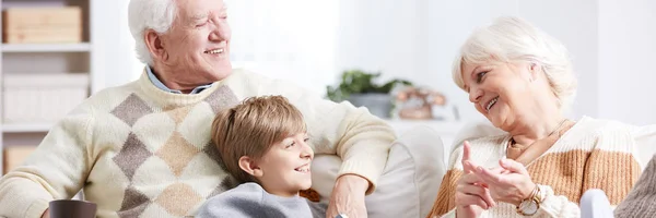 Ragazzo che prende il tè con i nonni — Foto Stock