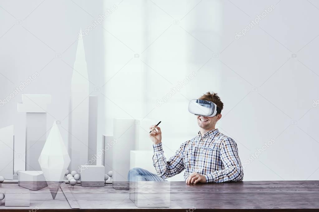 Architect using virtual reality glasses