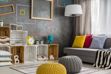 DIY regale ile oturma odası