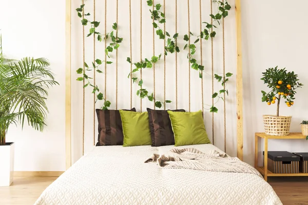 Dormitorio con pared de cuerda de buey — Foto de Stock