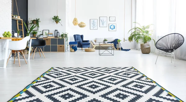 Ruang tamu putih dengan karpet — Stok Foto