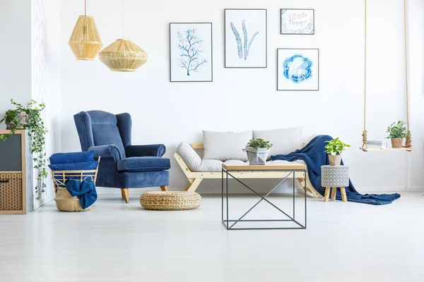 Room with navy blue armchair — Stock Photo, Image