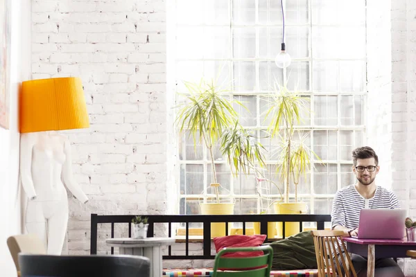 Hipster architect in industrial loft — Stock Photo, Image