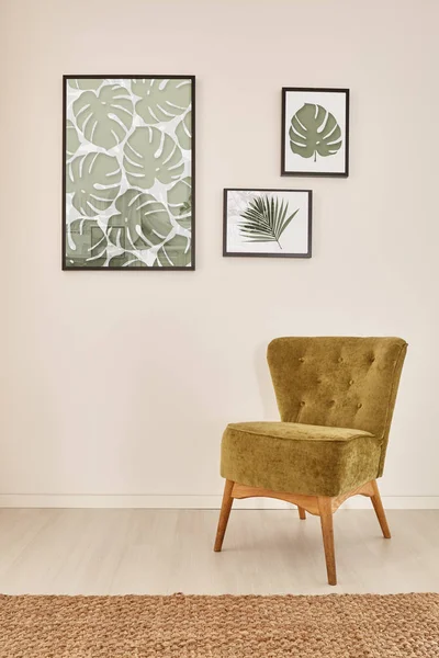 Gezellig interieur met groene fauteuil — Stockfoto