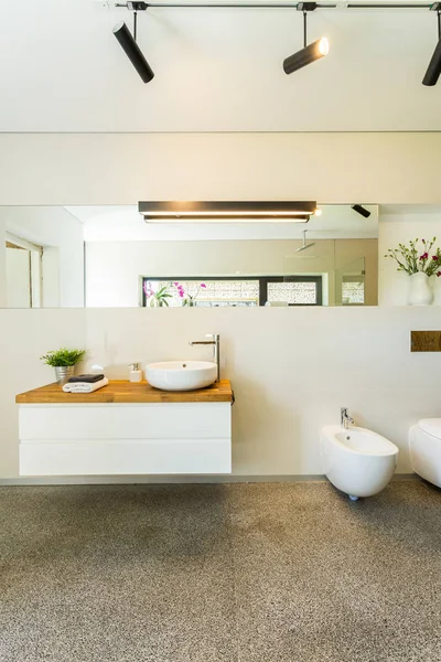 Geräumiges modernes Badezimmer mit Spiegel — Stockfoto