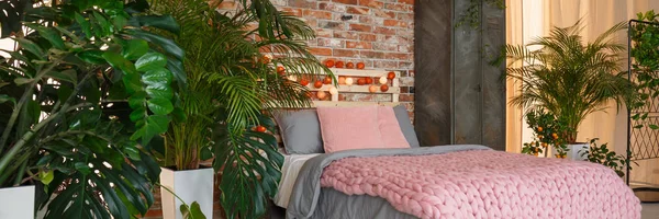 Bedroom in botanical studio flat — Stock Photo, Image