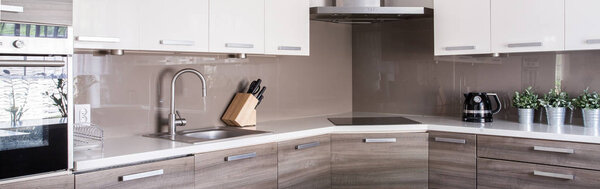 White and wooden cupboards