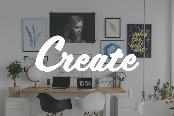 Home office and writing 'Create' — Stockfoto