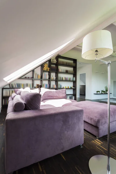 Elegante habitación acogedora con estante de libros —  Fotos de Stock