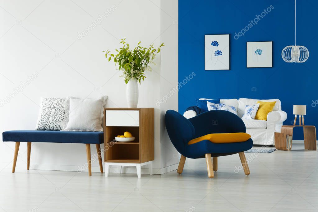 Blue and white interior